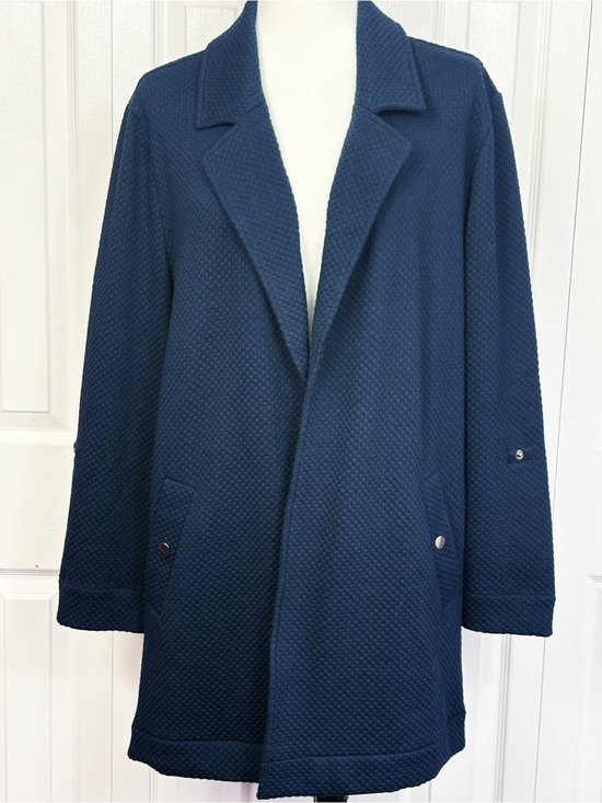 CJ Banks Jackets & Blazers - NWT CJ Banks Navy Blue Textured Knit Open Front Shacket Blazer 1X